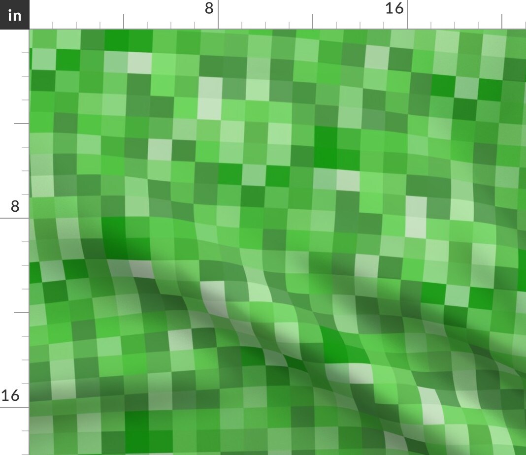 Green Video Games Kids Gaming Computer Pixels Squares Boxes Custom Printed Fabric by Spoonflower Various Fabrics by the Yard or Fat Quarter