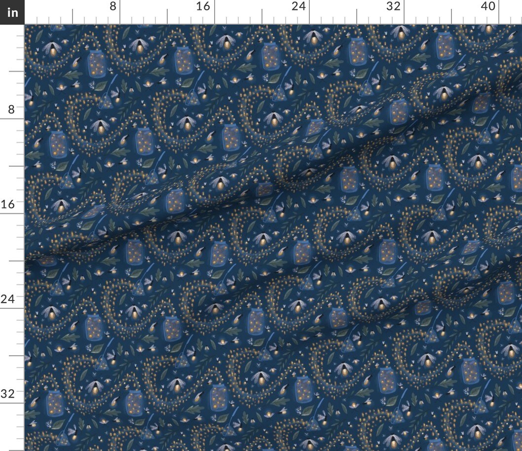 Fireflies Picnic Boys Room Jar Whimsical Watercolor Insects Custom Printed Fabric by Spoonflower Various Fabrics by the Yard or Fat Quarter 6444170