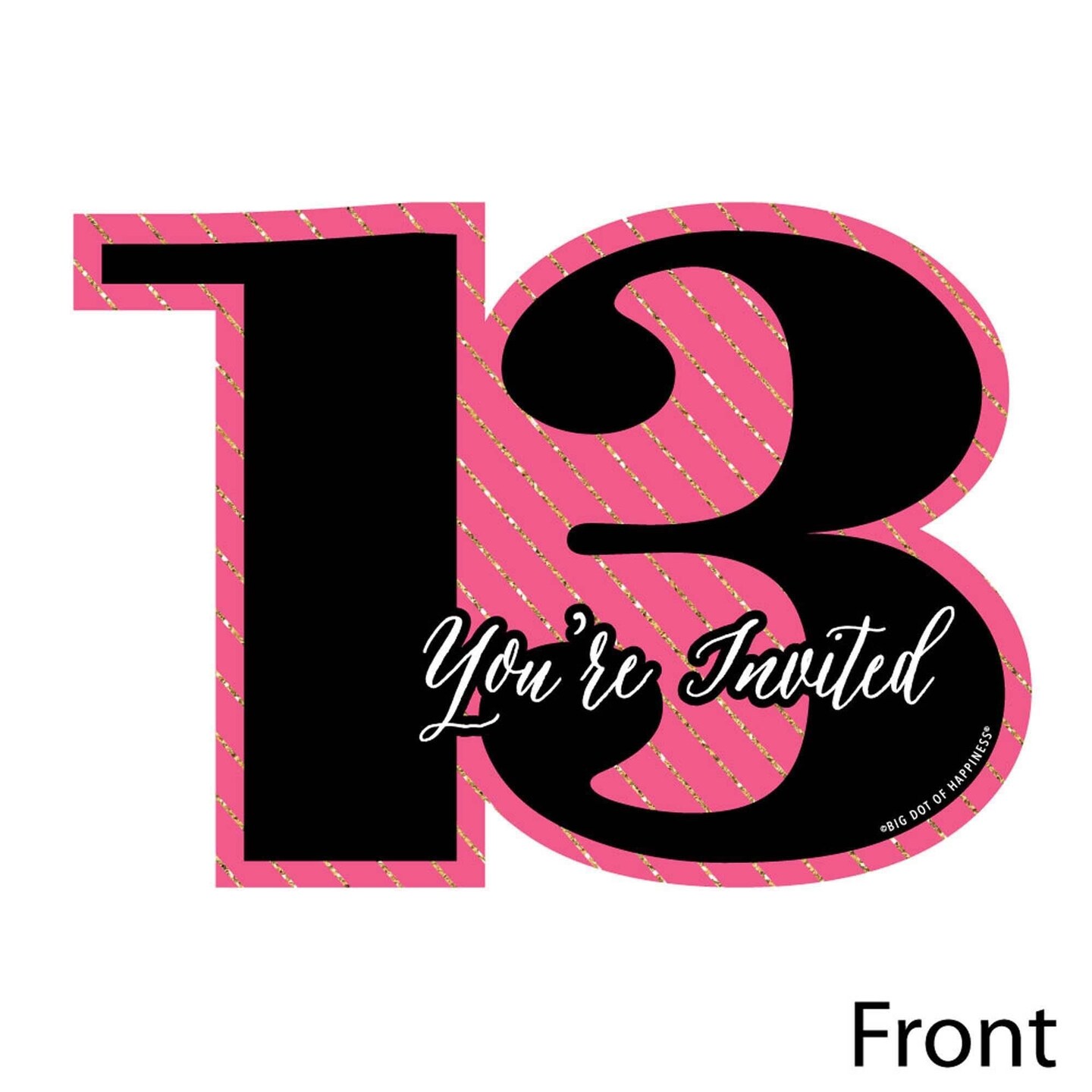 Big Dot of Happiness Chic 13th Birthday - Pink, Black and Gold - Shaped Fill-in Invites - Birthday Party Invitation Cards with Envelopes - Set of 12