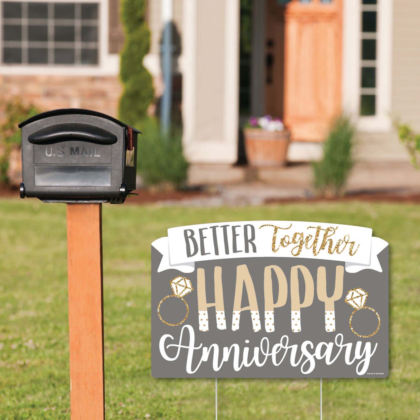 Big Dot of Happiness Happy Anniversary - Gold and Silver Wedding Anniversary Yard Sign Lawn Decorations - Better Together Party Yardy Sign