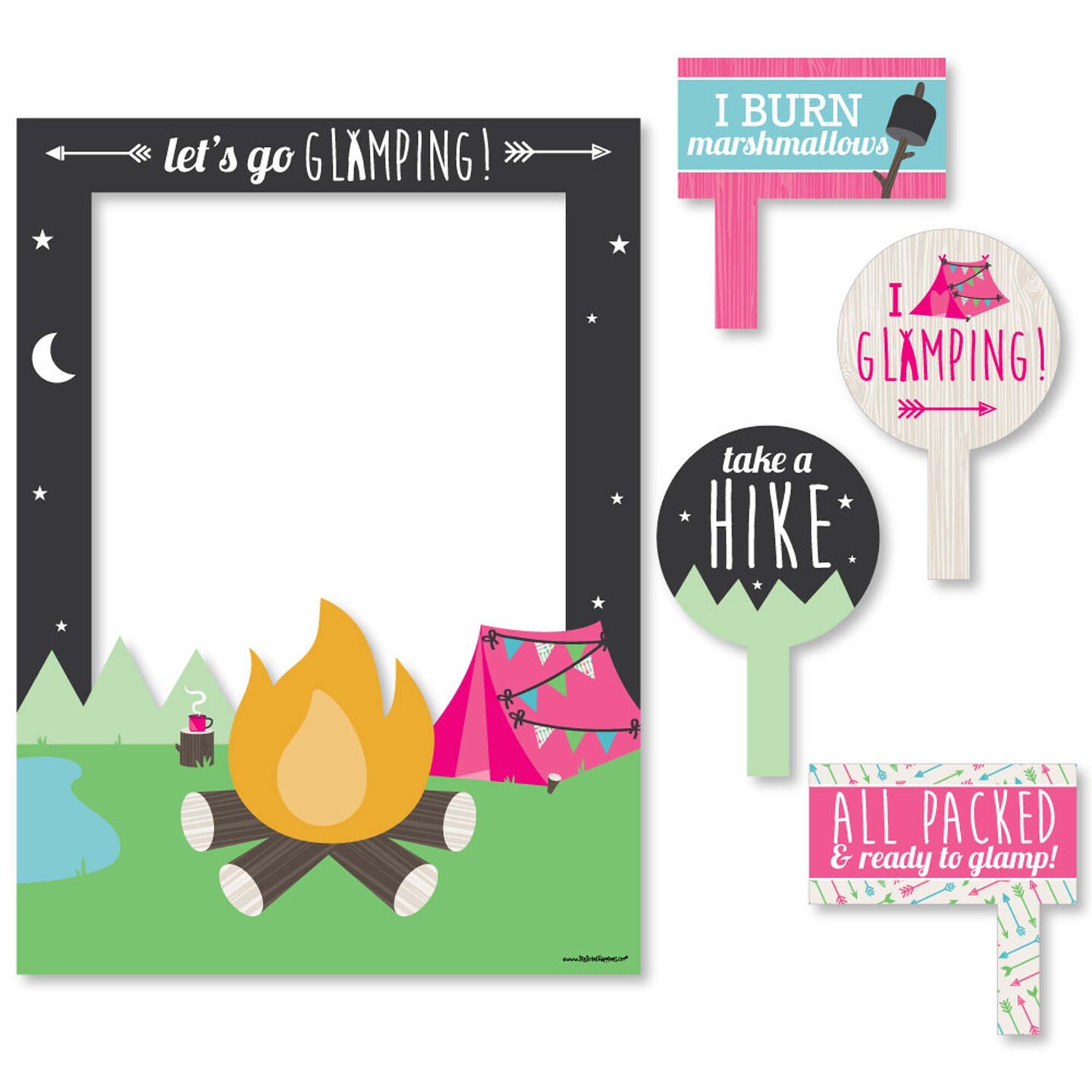 Big Dot of Happiness Let&#x27;s Go Glamping - Camp Glamp Party or Birthday Party Selfie Photo Booth Picture Frame &#x26; Props - Printed on Sturdy Material