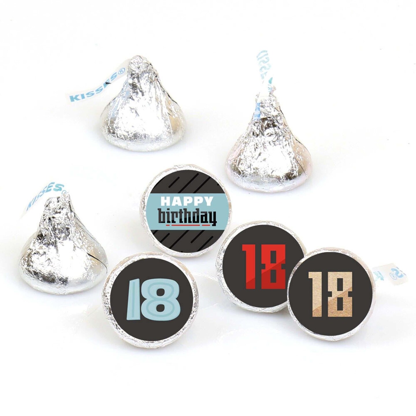 Big Dot of Happiness Boy 18th Birthday - Eighteenth Birthday Party Round Candy Sticker Favors - Labels Fits Chocolate Candy (1 sheet of 108)
