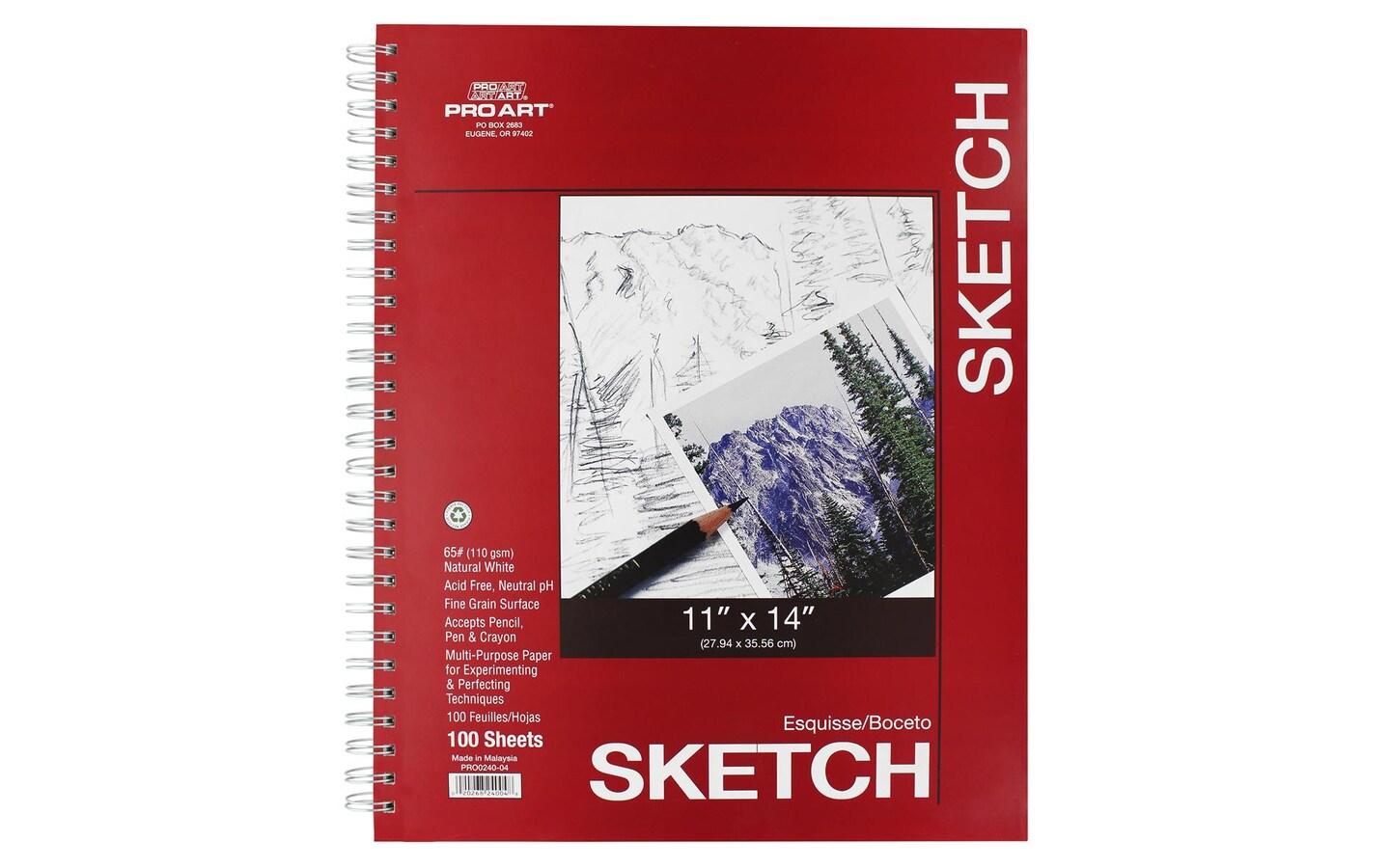 Pro Art Sketch Pad 14"x11", 60lb, 100 sheets, Side Wire, Sketch Book, Sketchbook, Drawing Pad, Pad, Drawing Paper, Art Book, Paper, Sketchbook for