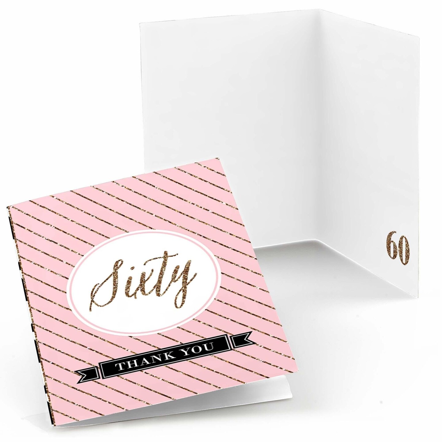 Big Dot of Happiness Chic 60th Birthday - Pink, Black and Gold - Birthday Party Thank You Cards (8 count)