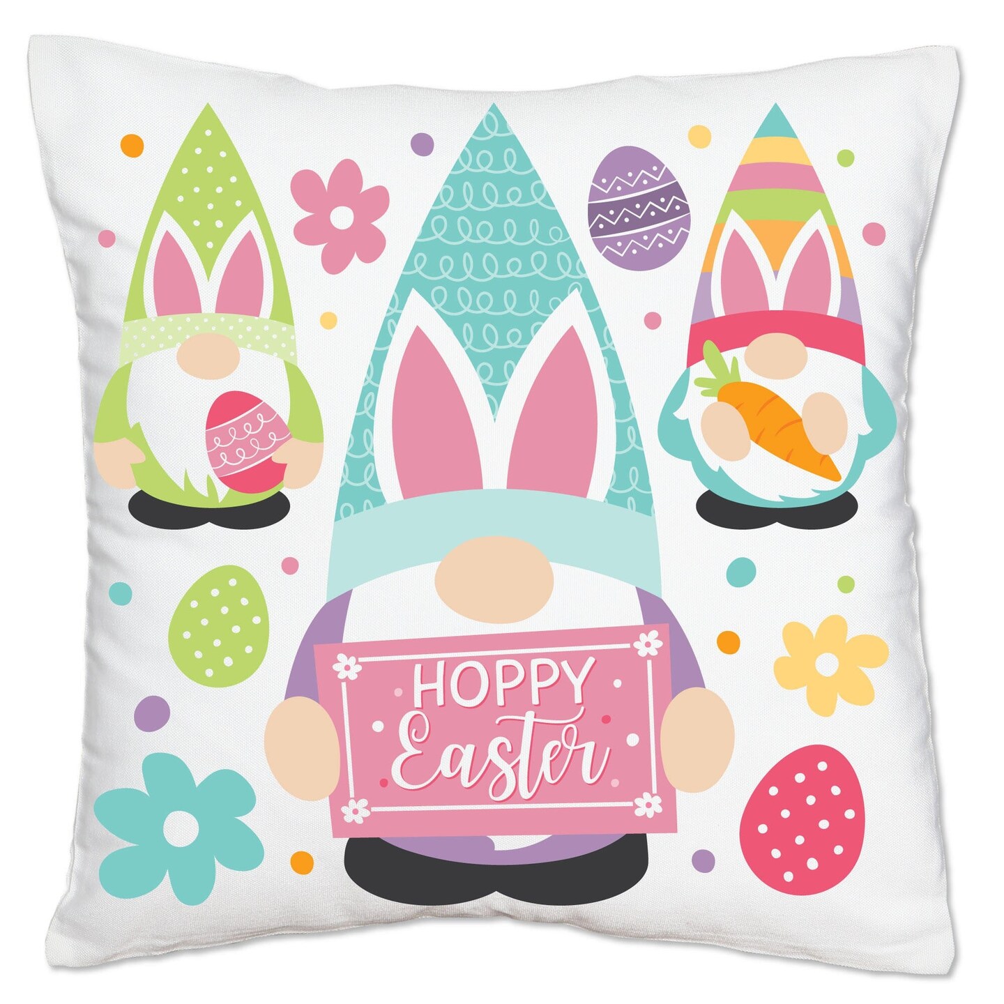 Big Dot of Happiness Easter Gnomes - Spring Bunny Party Home Decorative Canvas Cushion Case - Throw Pillow Cover - 16 x 16 Inches