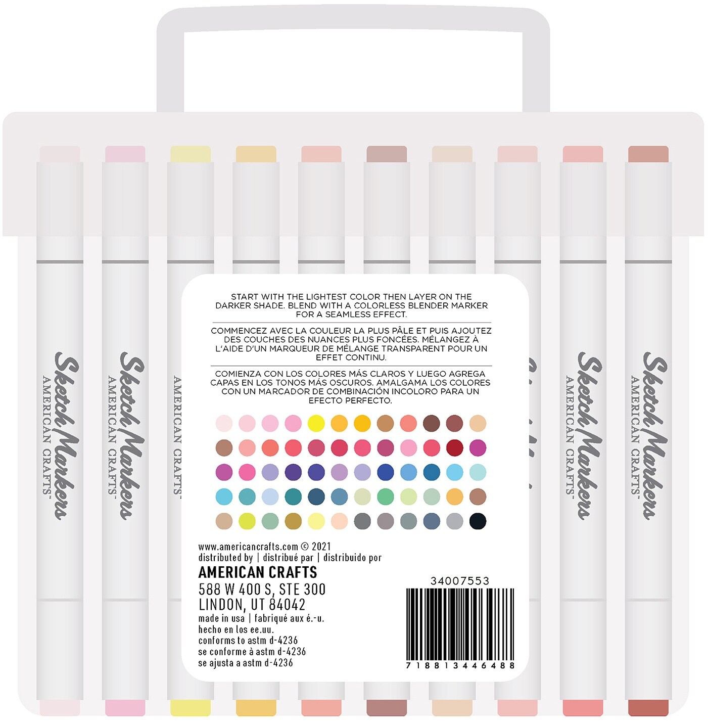 American Crafts Dual-Tip 48 Sketch Markers and 3 Colorless Blenders