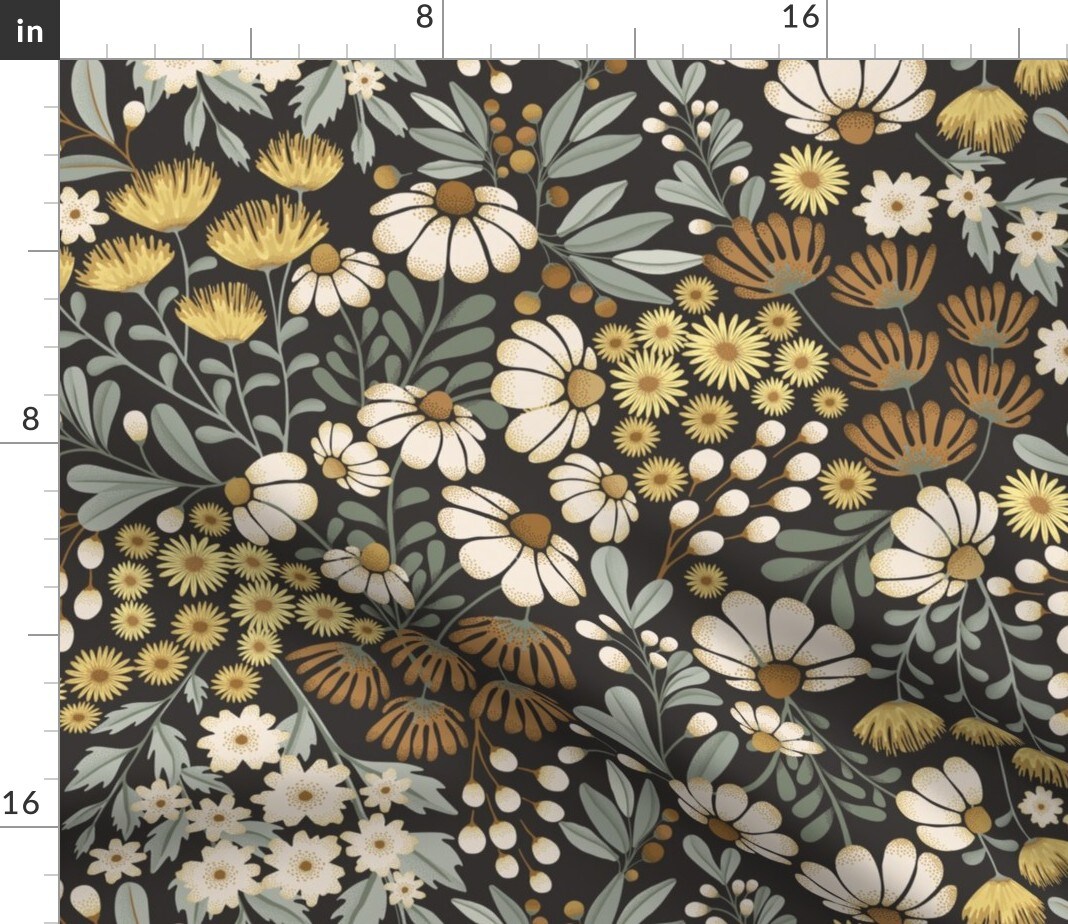 Neutral Floral Earth Tone Sage Green Yellow Garden Bloom Meadow Wildflower Custom Printed Fabric by Spoonflower Various Fabrics by the Yard or Fat Quarter