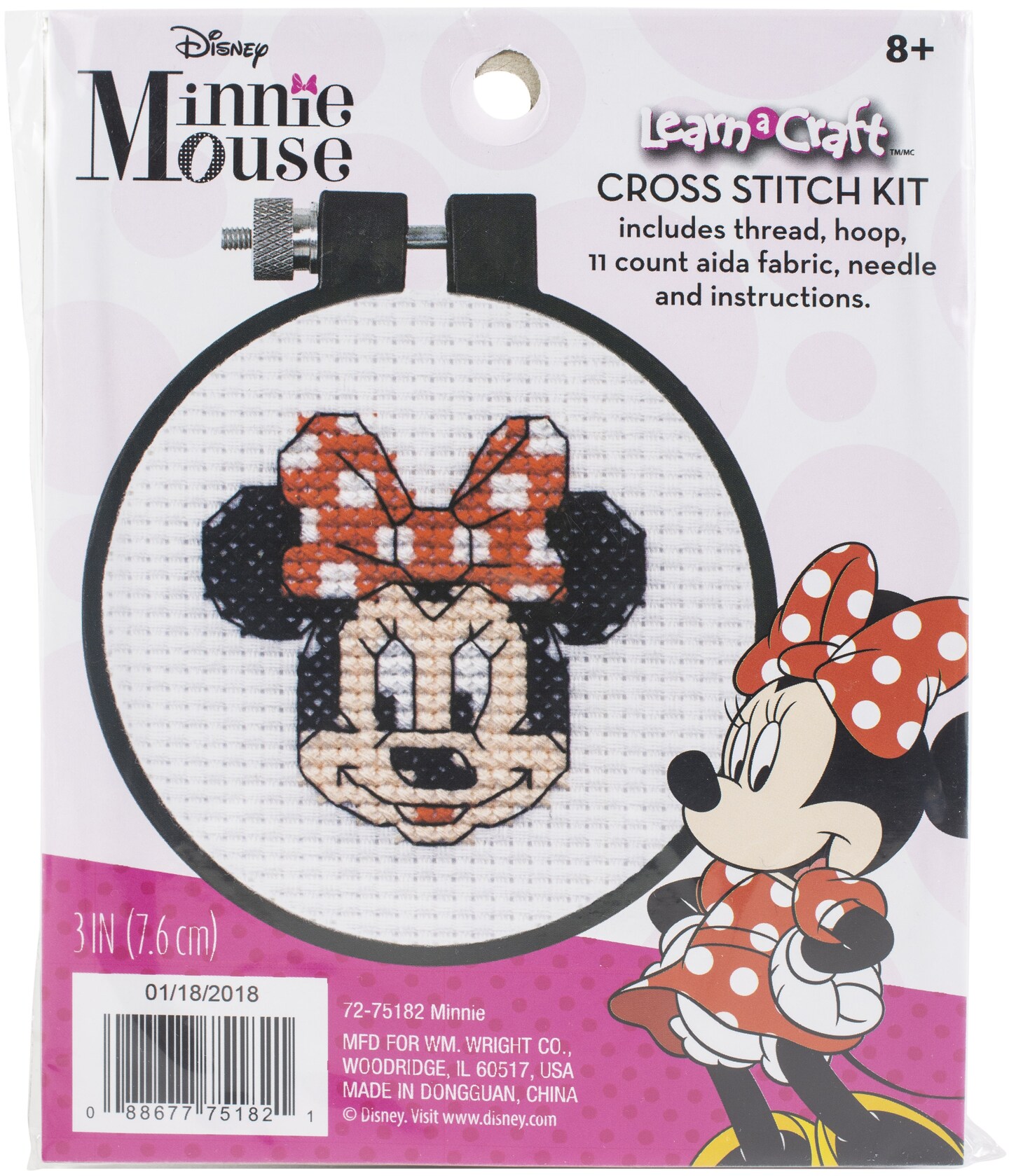 Dimensions Learn-A-Craft Counted Cross Stitch Kit 3" Round-Minnie Mouse (11 Count)
