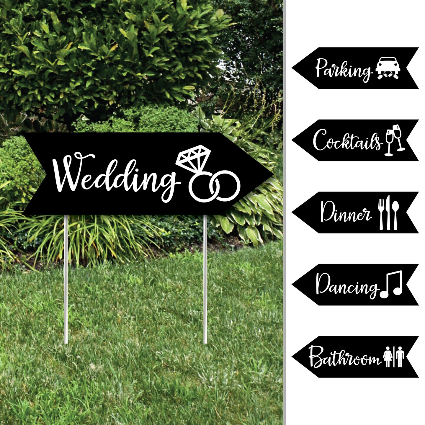 Big Dot of Happiness Black and White - Arrow Wedding and Reception Directional Signs - Double Sided Outdoor Yard Sign - Set of 6
