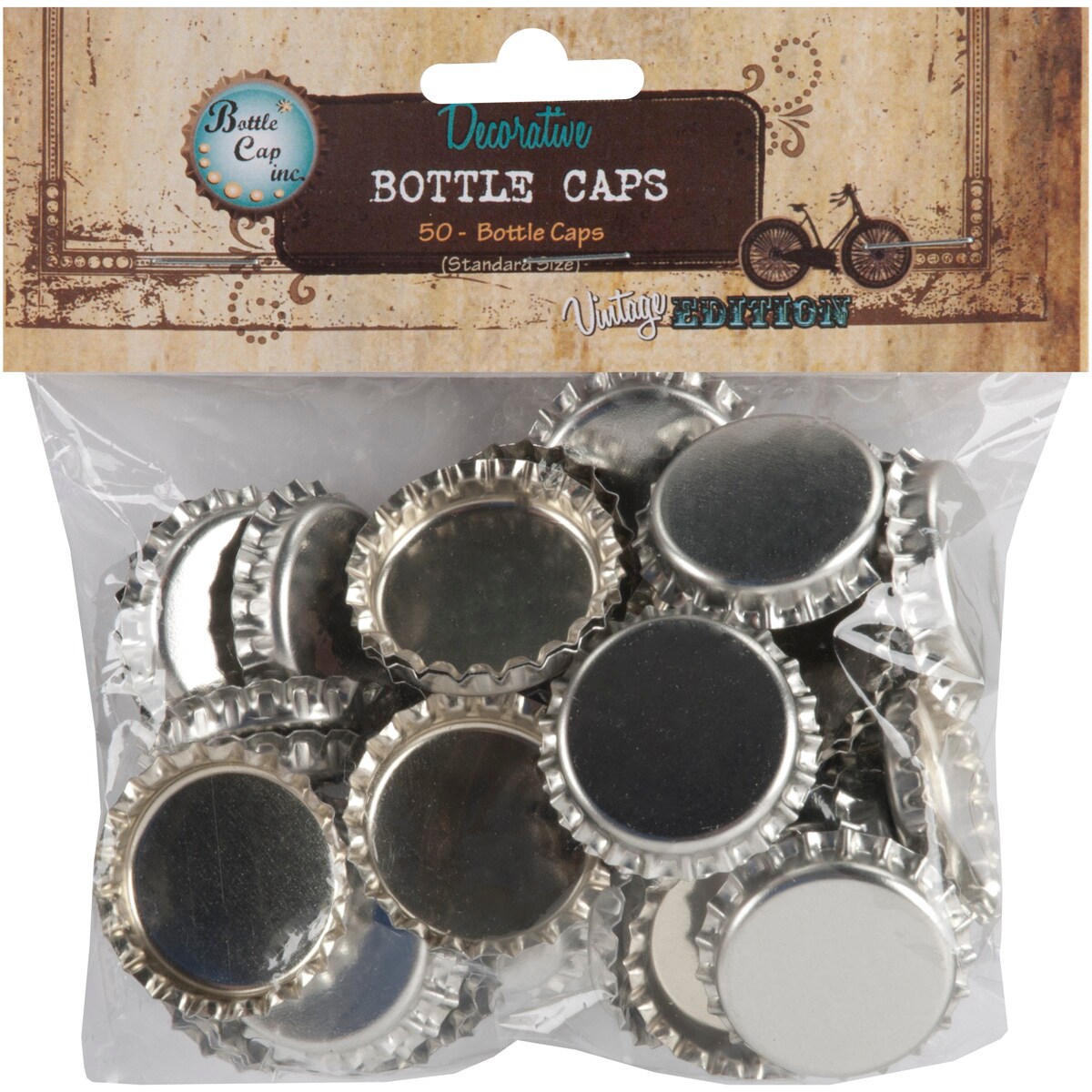 BCI Crafts Decorative Standard Bottle Caps 1" 50/Pkg-Chrome