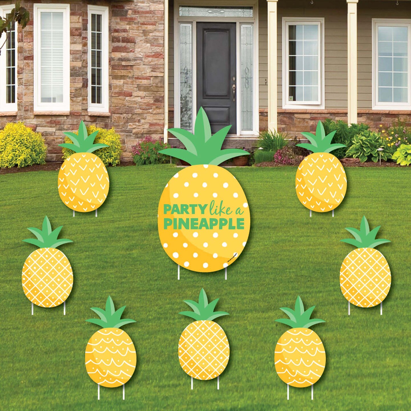 Big Dot of Happiness Tropical Pineapple - Yard Sign and Outdoor Lawn Decorations - Summer Party Yard Signs - Set of 8