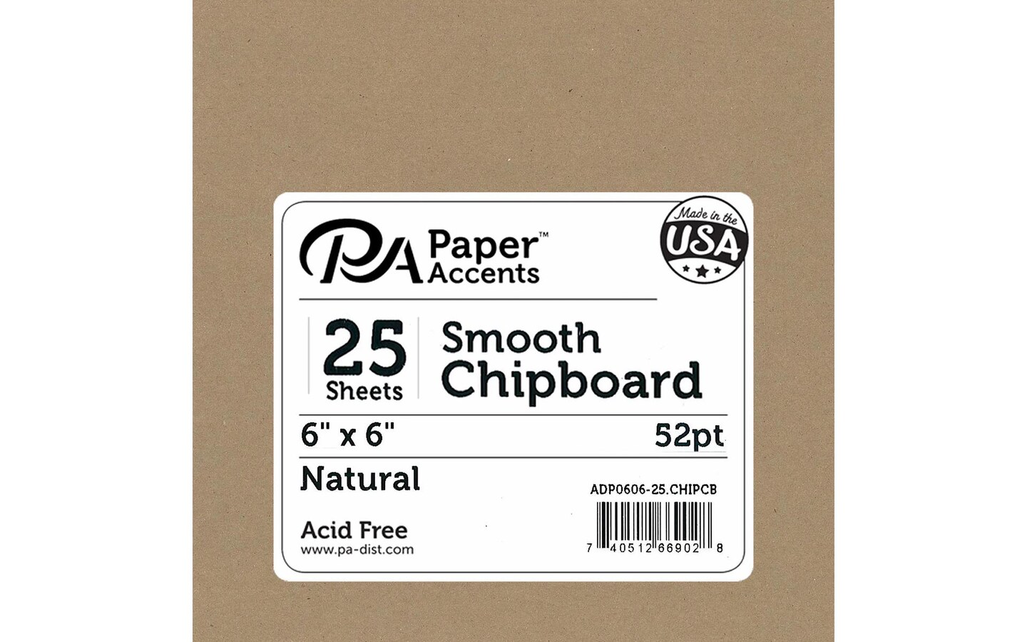 Chipboard 6x6 1X Heavy 52pt 25pcPk Natural