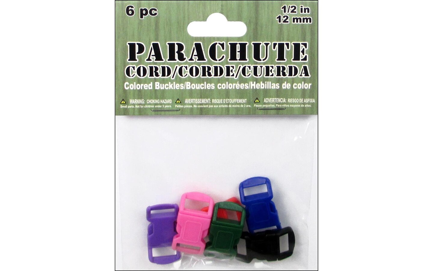 Pepperell Parachute Cord Buckle 1/2&#x22; Astd 6pc