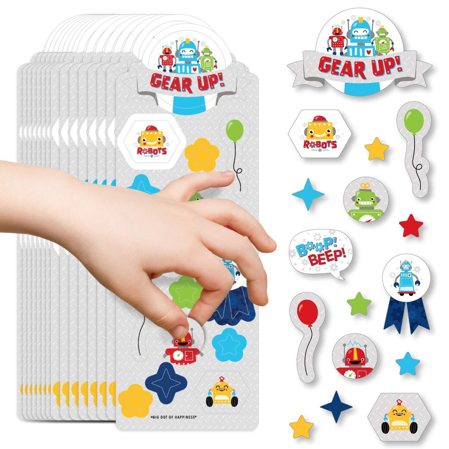 Big Dot of Happiness Gear Up Robots - Birthday Party Favor Kids Stickers - 16 Sheets - 256 Stickers