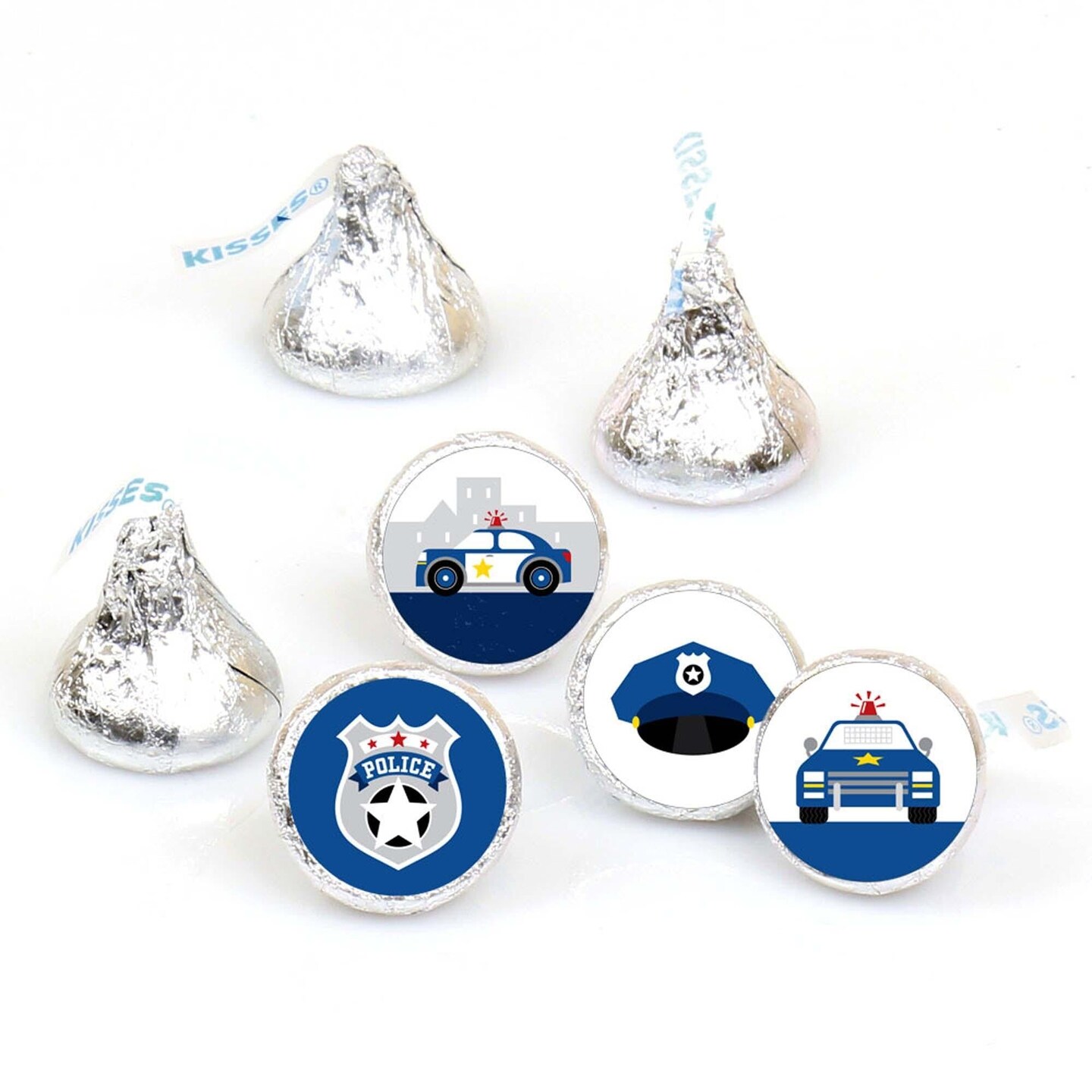 Big Dot of Happiness Calling All Units - Police - Cop Party Round Candy Sticker Favors - Labels Fits Chocolate Candy (1 sheet of 108)