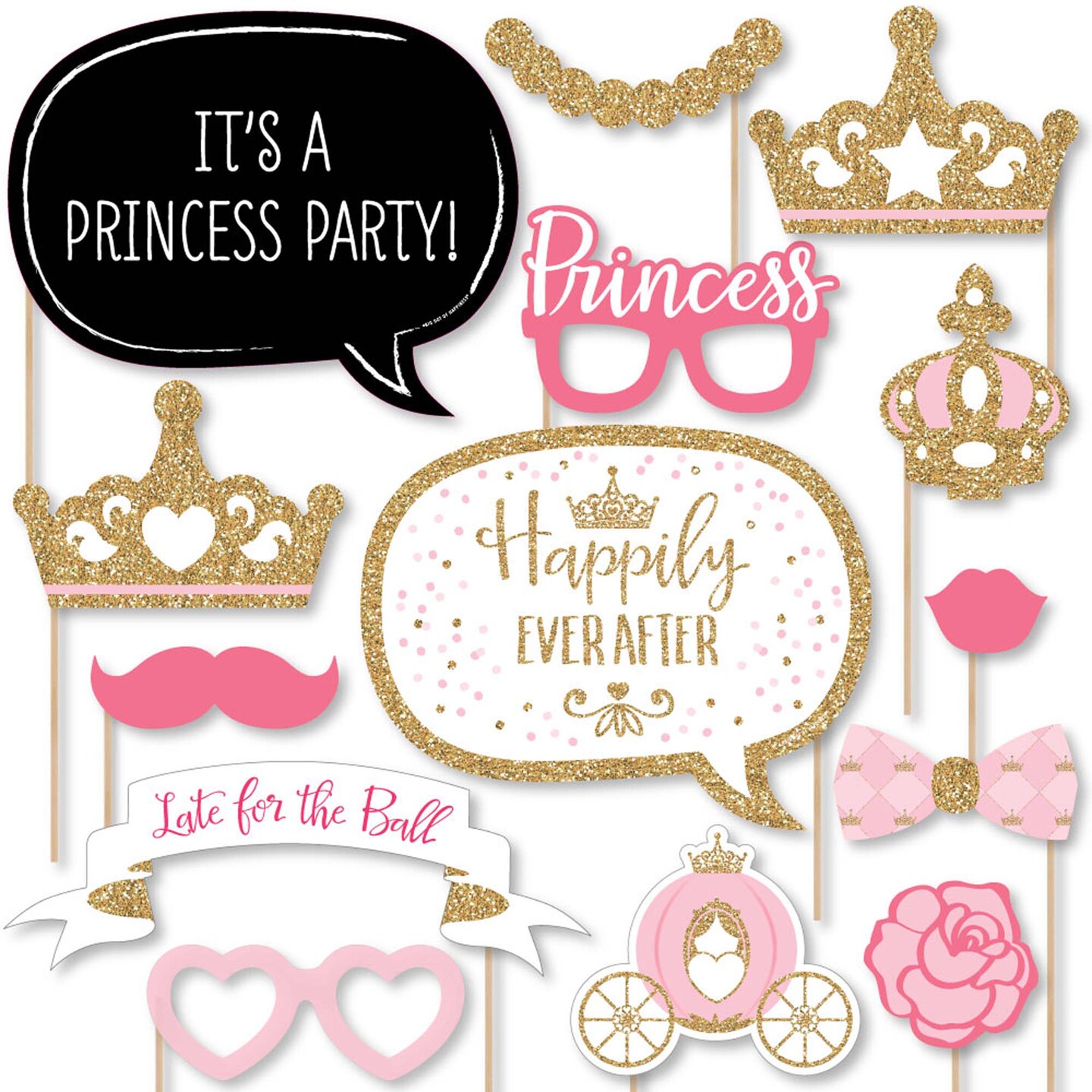 Big Dot of Happiness Little Princess Crown - Pink and Gold Princess Baby Shower or Birthday Party Photo Booth Props Kit - 20 Count
