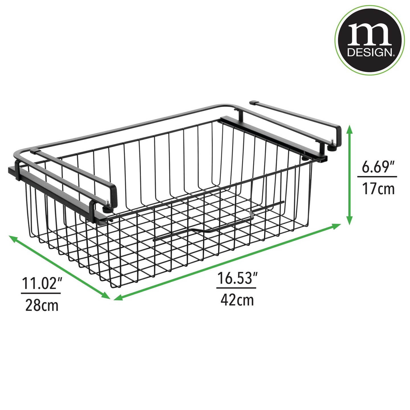 mDesign Large Wire Hanging Pullout Drawer Basket - Attaches to Shelving