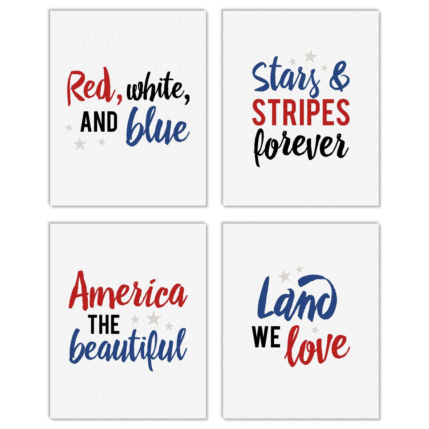 Big Dot of Happiness Stars &#x26; Stripes - Unframed Patriotic Linen Paper Wall Art - Set of 4 - Artisms - 8 x 10 inches