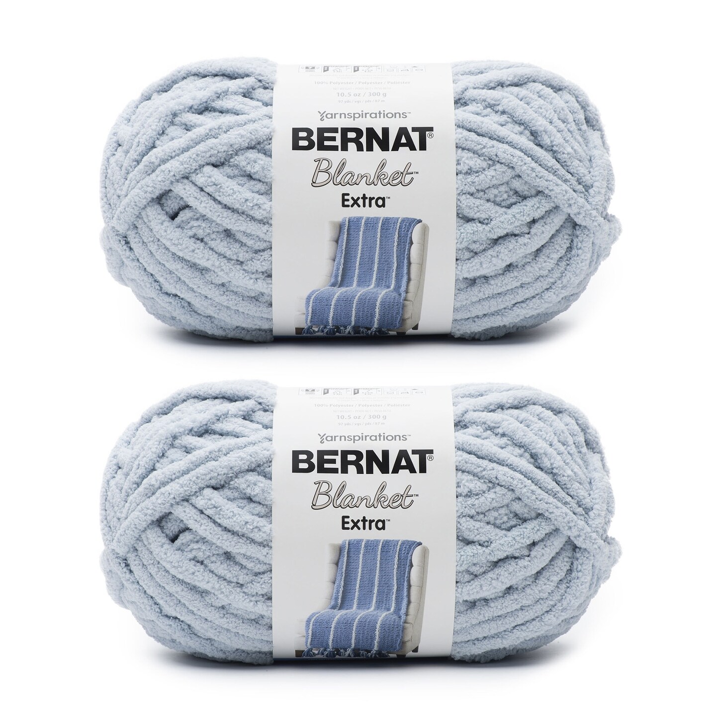 Bernat Blanket Extra Softened Blue Yarn - 2 Pack of 300g/10.5oz - Polyester - 7 Jumbo - 97 Yards - Knitting/Crochet