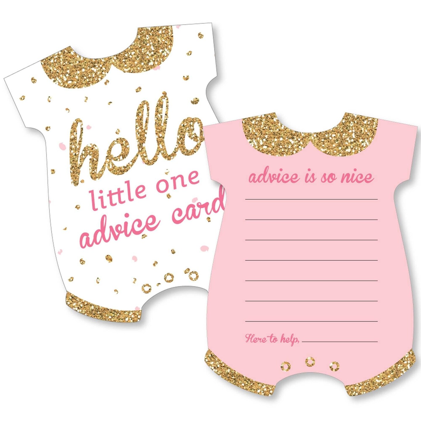 Big Dot of Happiness Hello Little One - Pink and Gold - Baby Bodysuit Wish Card Girl Baby Shower Activities - Shaped Advice Cards Game - Set of 20