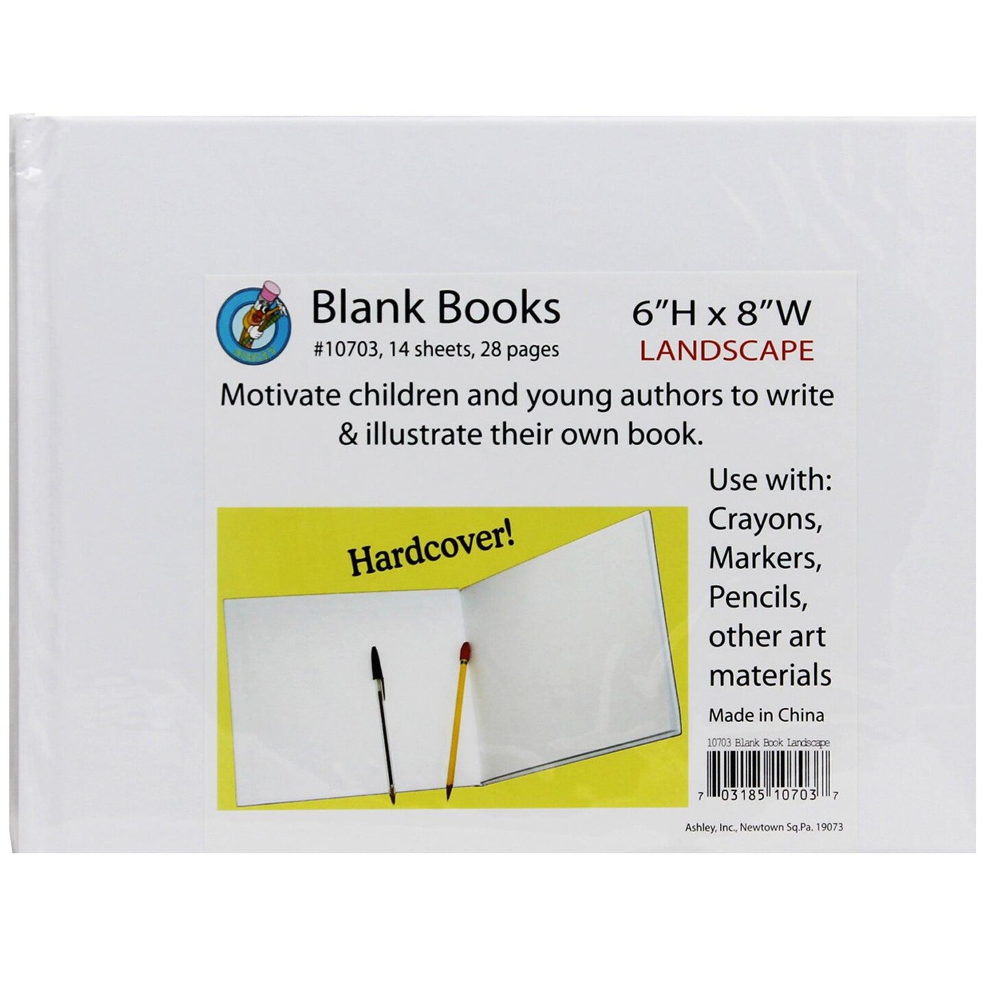 Hardcover Blank Book, 8&#x22; x 6&#x22; Landscape, White, Pack of 12
