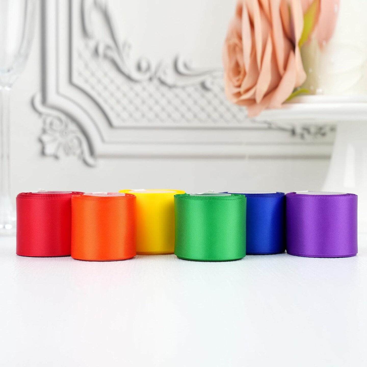 Satin Ribbon 6 Rolls Rainbow Ribbon for Garland Multicolour Ribbon 30 Yards