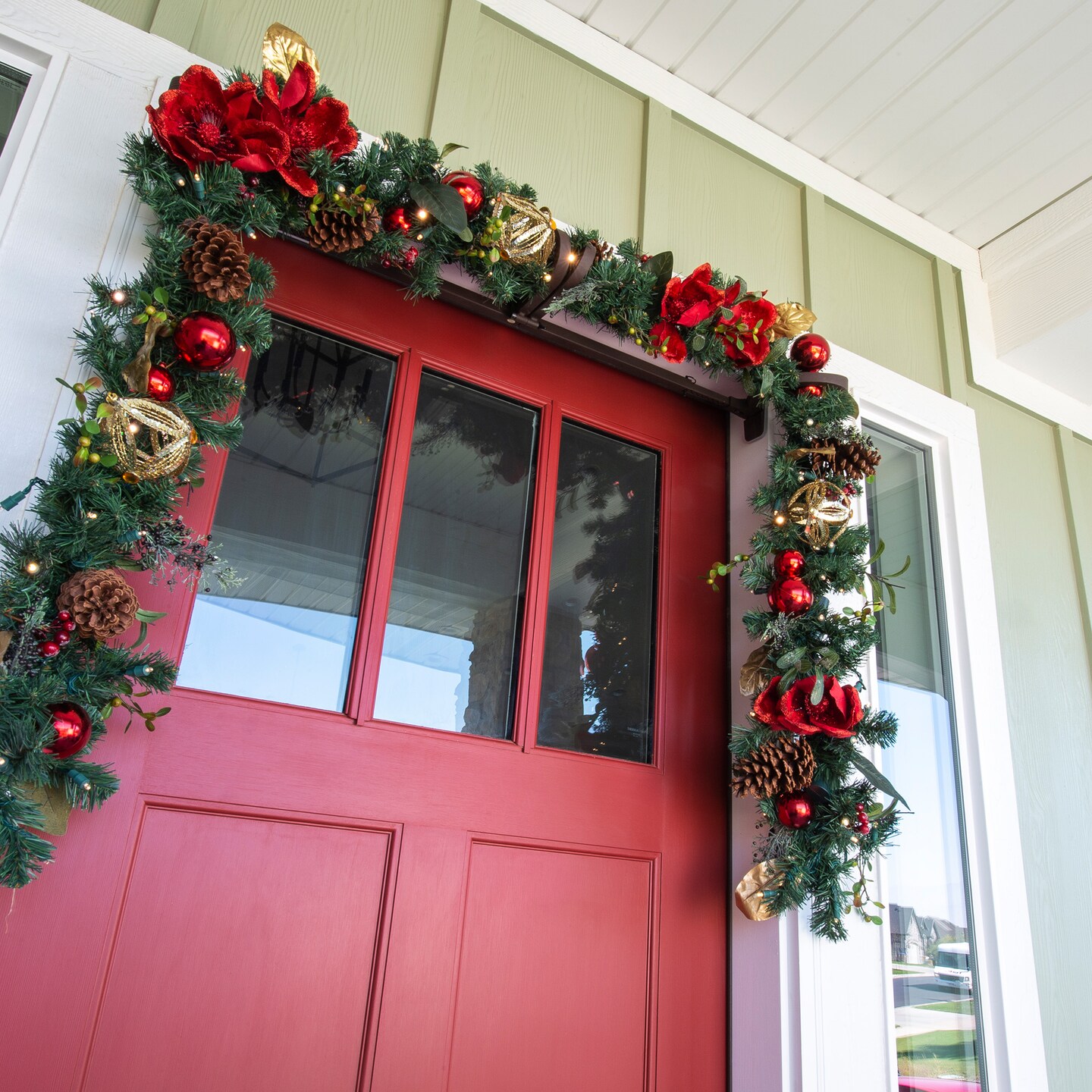 9 ft. Artificial Christmas Garland with Lights - Red Magnolia
