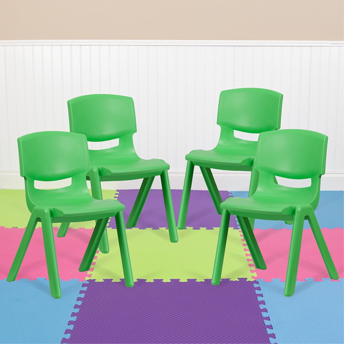 4 Pack Green Plastic Stackable School Chair with 15.5'' Seat Height