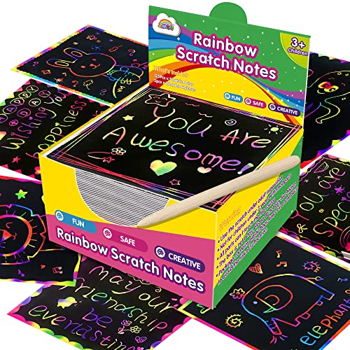 ZMLM Rainbow Scratch Mini Art Notes - Magic Scratch Note Pads Cards Sheets  for Kids Black Scratch Crafts Arts DIY Party Favor Supplies Kit Birthday
