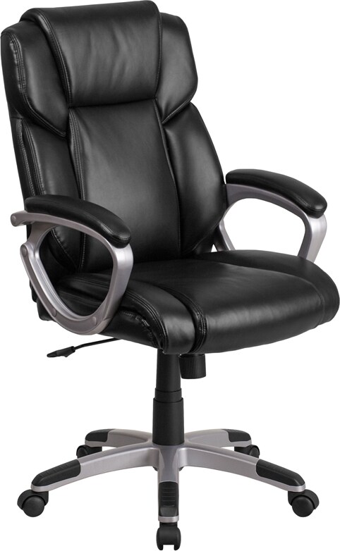 Mid Back Black Leathersoft Executive Swivel Office Chair With Padded