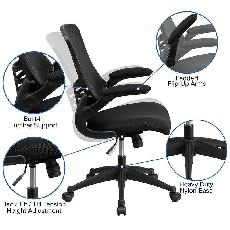 Ergonomic Mesh Office Chair with Synchro-Tilt, Pivot Adjustable Headrest, Black