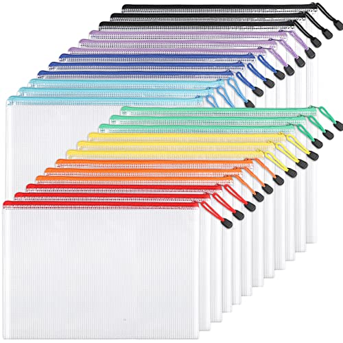 24 Pieces Mesh Zipper Pouch Zipper Bags, Puzzle Bag for Organizing Storage, Letter Size, A4 Size, Zipper File Bags for Office Supplies