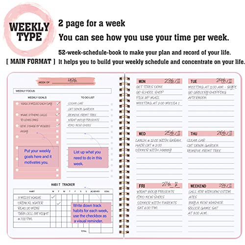 Undated Weekly Planner A5 To-Do List Notebook with Habit Tracker Spiral Binding 5.7 x 8.0 Inches