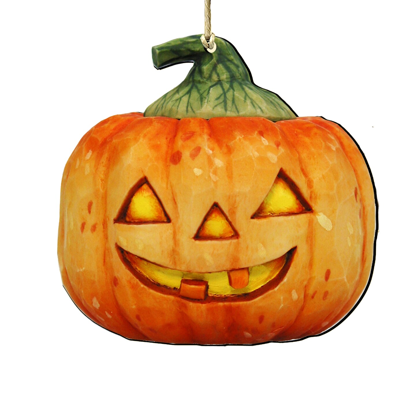 Designocracy Set of 2 Pumpkin Scary Smile Wooden Halloween Ornaments 5.5&#x22;