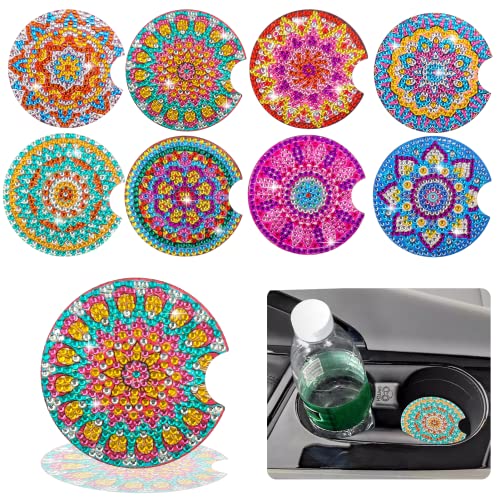 8Pcs Diamond Painting Coasters with Holder, Mandala Diamond Art Coasters Kit