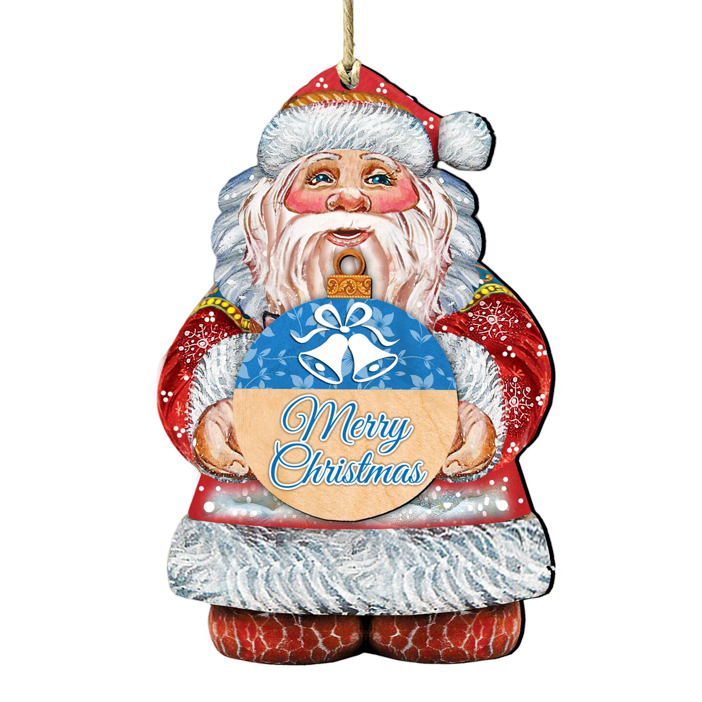 Designocracy Santa Claus Merry Christmas Wooden Ornaments - 5.5&#x22; - Set of 2