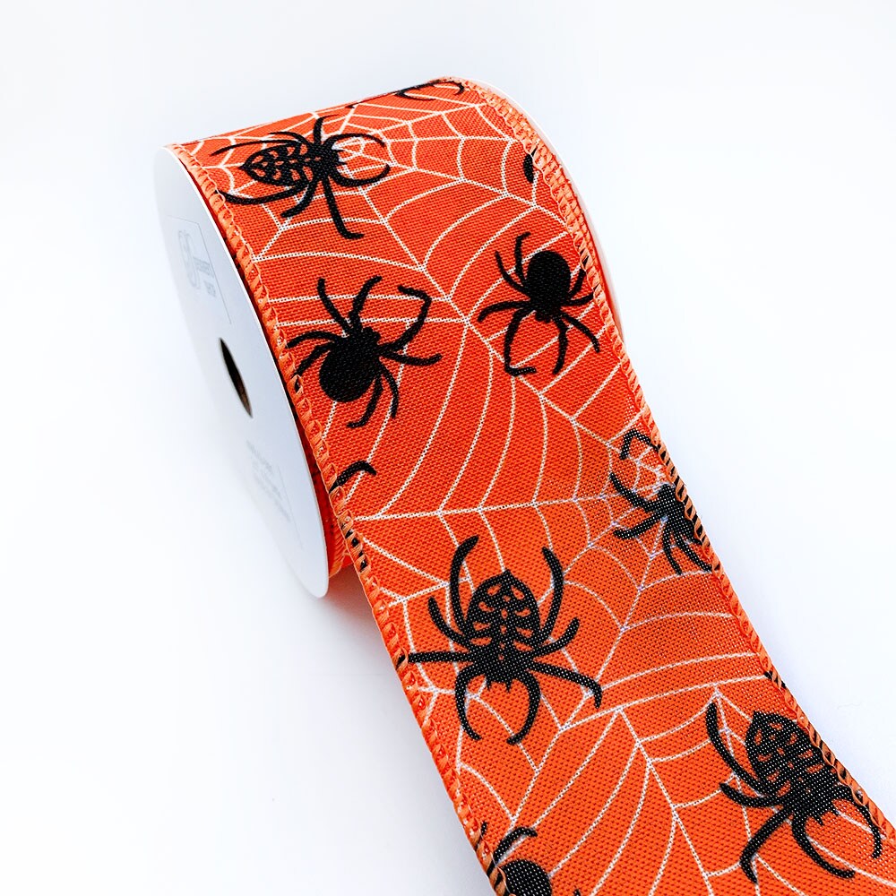 Halloween Spider Web wired edge ribbon 2.5&#x201D; x 10 yard