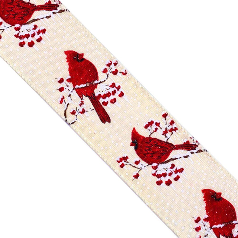 WR 63-5042 Holiday Red Cardinals on snow branch, 2.5&#x22; x 10 yards