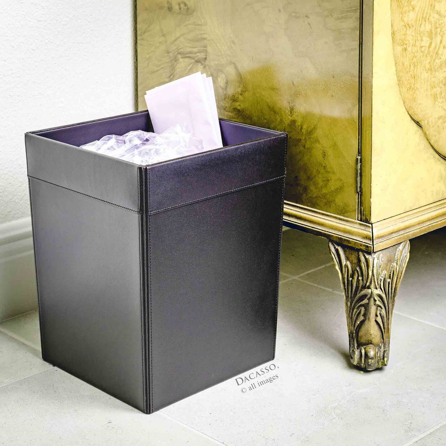 Classic Black Leather Square Waste Basket Michaels