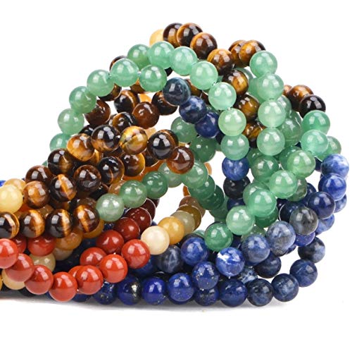 100Pcs Natural Crystal Beads Stone Gemstone Round Loose Energy Healing Beads with Free Crystal Stretch Cord for Jewelry Making (Mixed Colors A, 8MM)