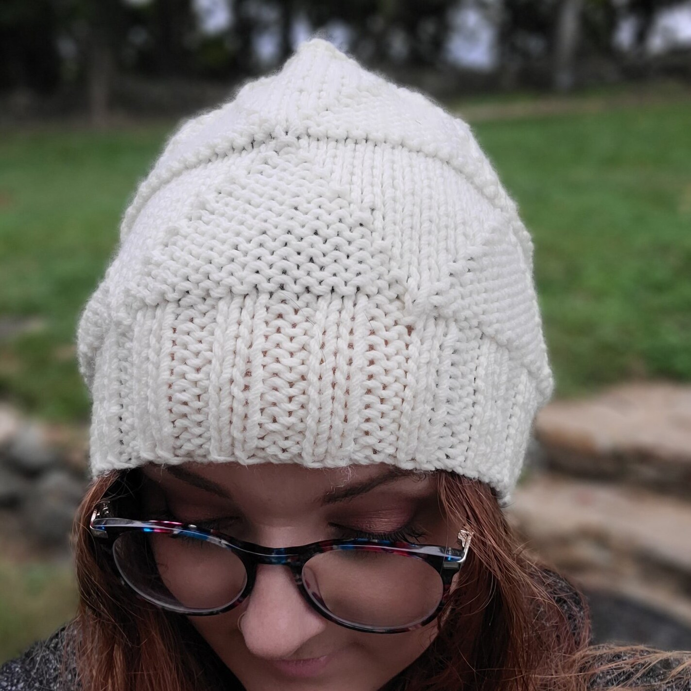 Off-White Triangle Slouchy Knit Beanie | MakerPlace by Michaels