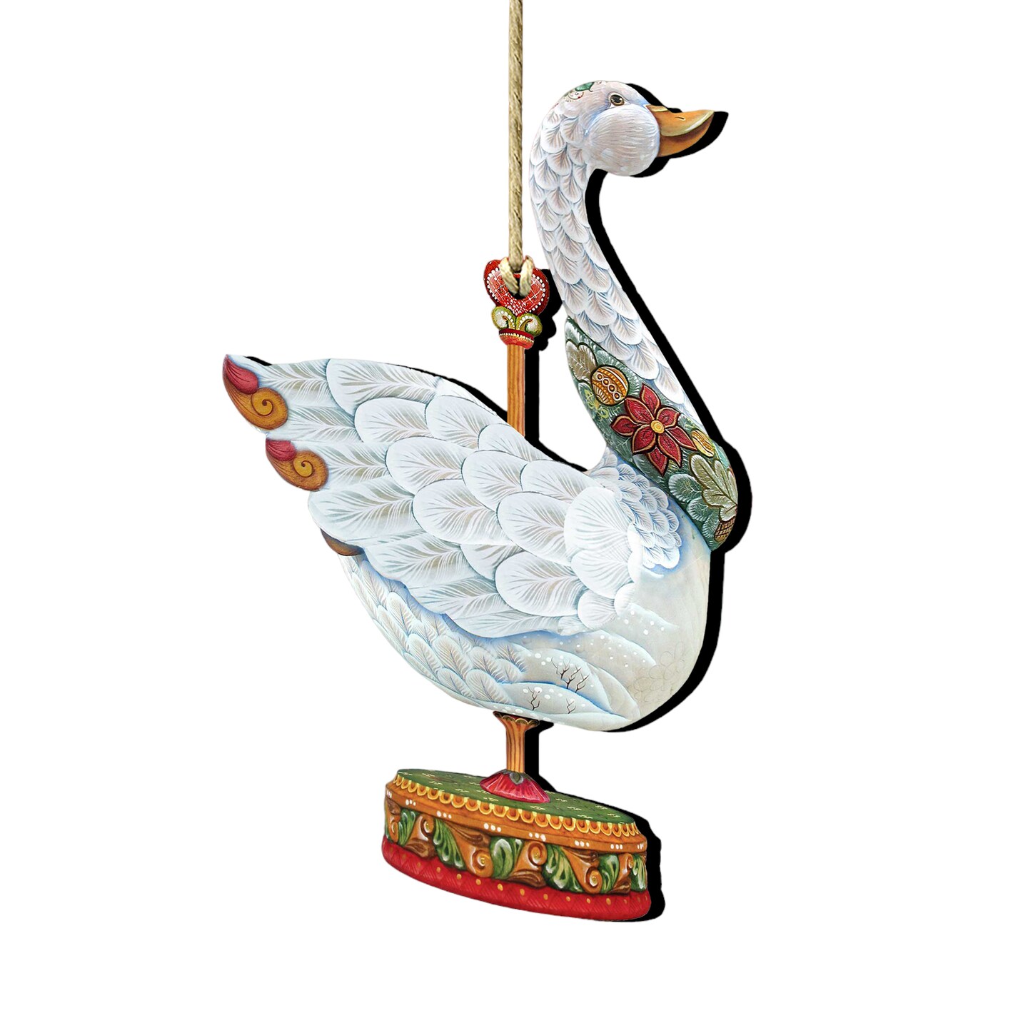 Designocracy Set of 2 Goose Carousel Wooden Christmas Ornaments 5.5&#x22;