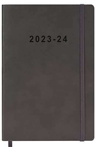 2023-2024 Academic Planner - Weekly and Monthly Planner, Holidays, Contacts and Notes Pages, Vegan Leather Cover, Elastic Closure, 5.5&#x201D;x8.25&#x201D;, Grey