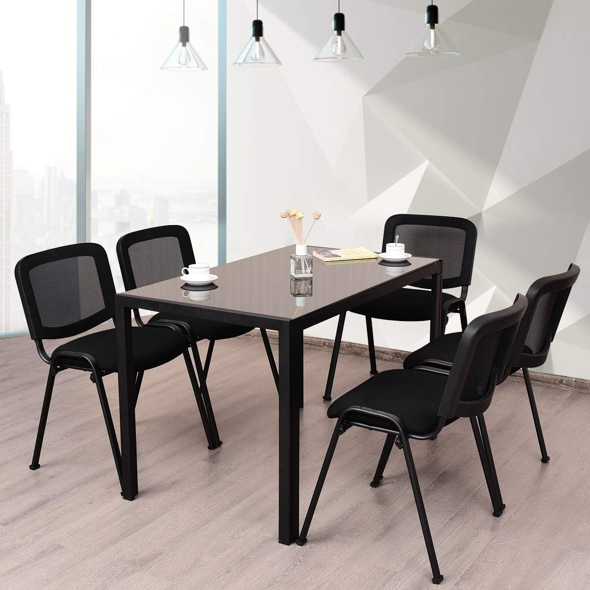 Set of 5 Conference Chair, Desk Chair No Wheels with Foot Pads, 5 Pack Executive Chairs, Lobby Chair, Reception Chairs for Home &#x26; Office, Meeting, Waiting Room, Stackable Guest Chairs, Black