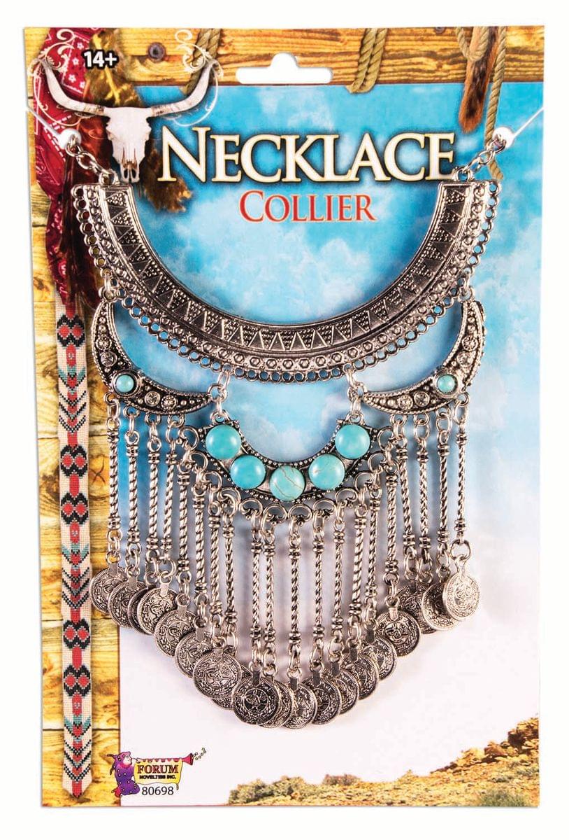 Womens Western Silver And Turquoise Costume Necklace