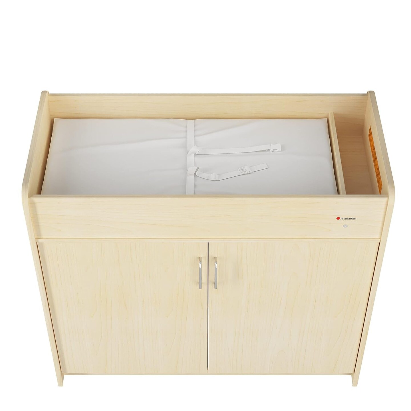 Safetycraft Daycare Changing Table - Durable Wood Cabinet with 2 Built-In Shelves - Storage W/Soft Close Hinges, Includes 1&#x22; Durable Mattress Pad - Natural
