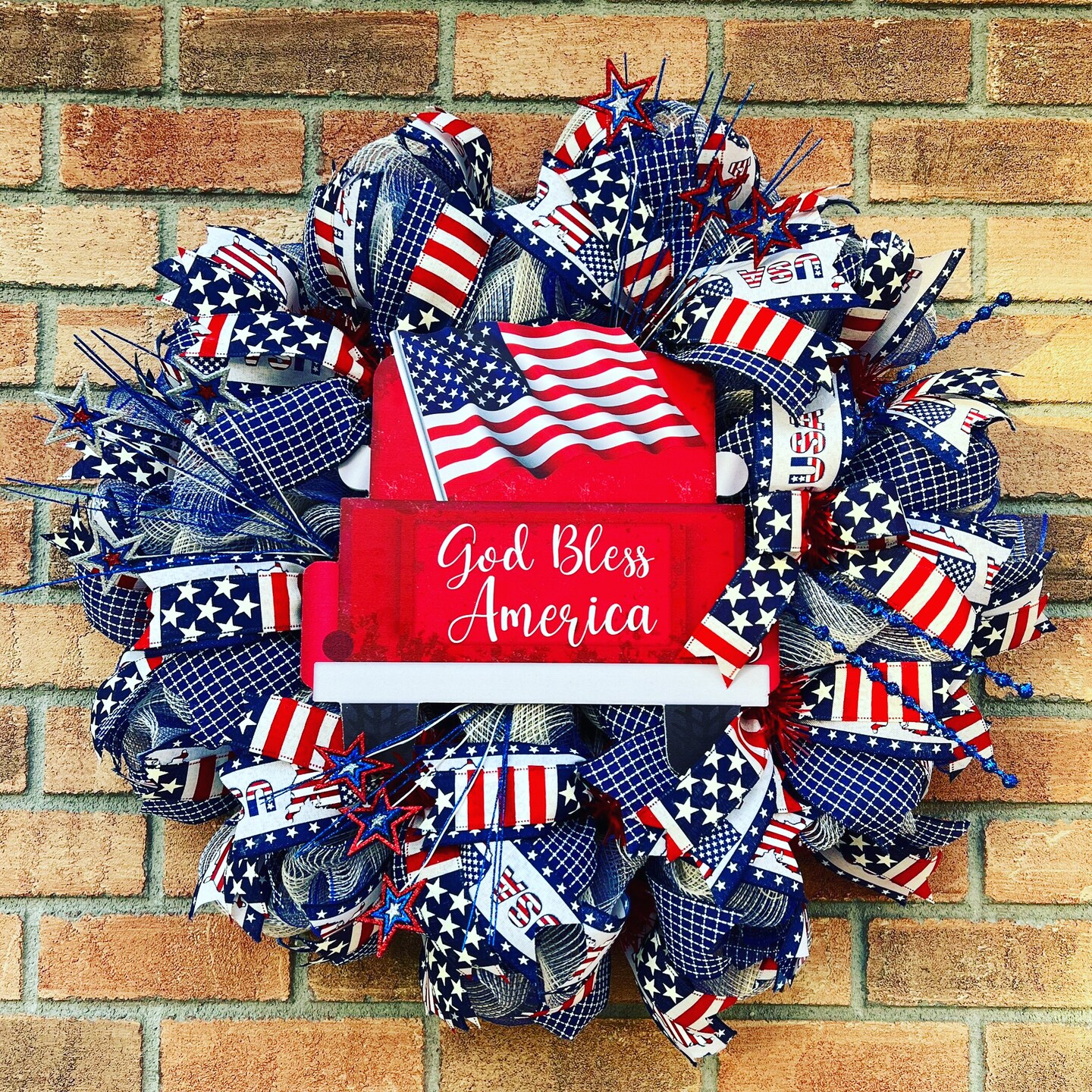 God Bless America Wreath for Front Door, July 4th Porch Wreath ...