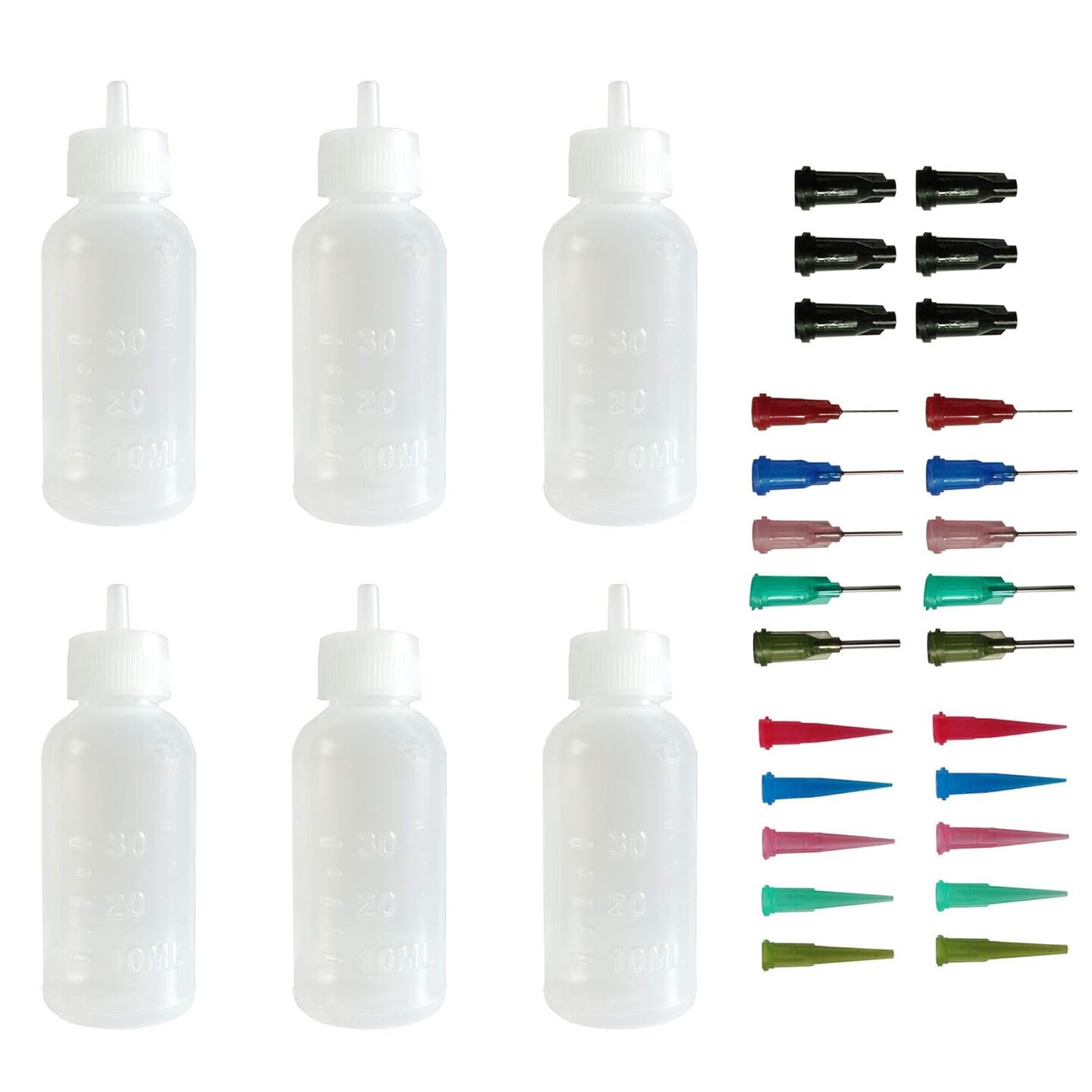Multi-Purpose Precision Applicator Set with 6pcs 1 Oz Plastic Squeeze Bottles and 20 Tip for Hobby Craft DIY Project