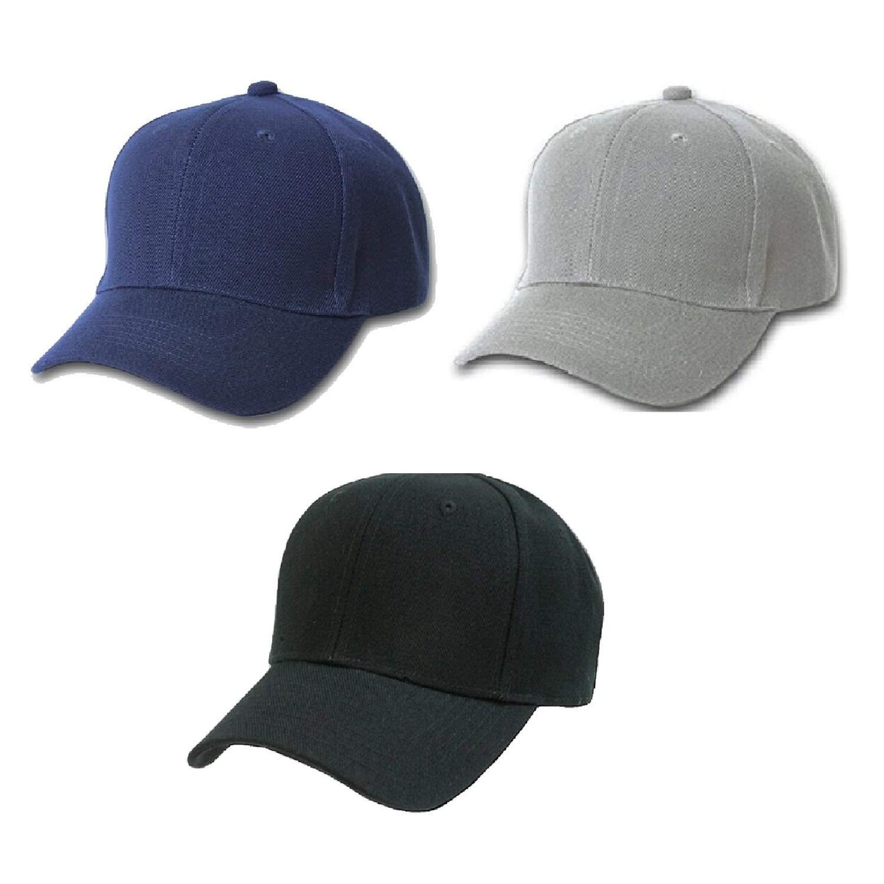 Set Of 3 Plain Baseball Caps Adjustable Blank Hats Solid Color Variety Pack