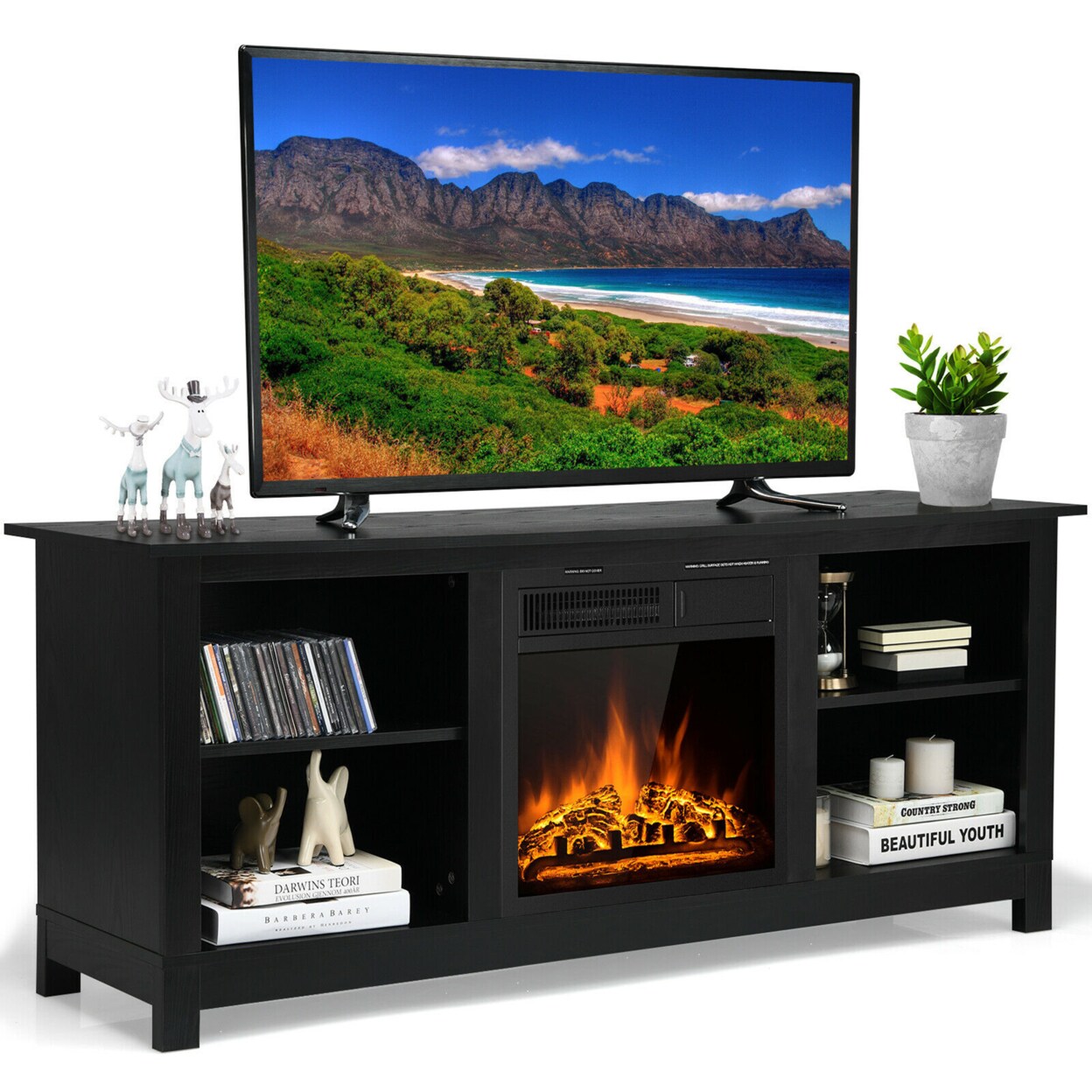 Gymax 58 2-Tier Fireplace TV Stand W/18 1500W Electric Fireplace 65 Black |  Michaels